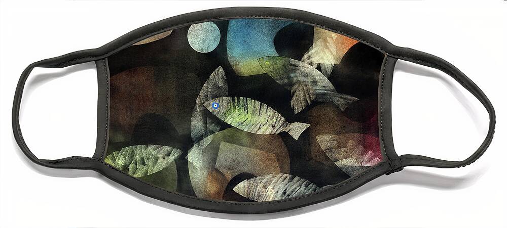 Abstract Face Mask featuring the painting Fish Moon by Winston Saoli 1950-1995