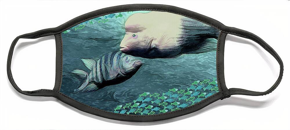 Fish Face Mask featuring the mixed media Fish Tank by Rosalie Scanlon