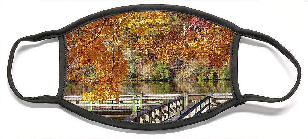 Carolina Face Mask featuring the photograph Fishing Dock under the Maple Trees by Debra and Dave Vanderlaan