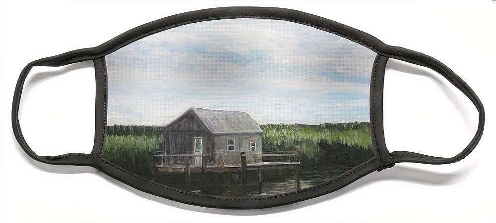 Painting Face Mask featuring the painting Fishing Shack by Paula Pagliughi