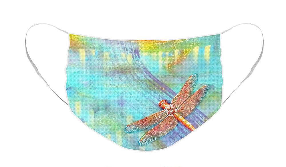 Dragonfly Face Mask featuring the painting Flame Dragonfly by Pamela Kirkham