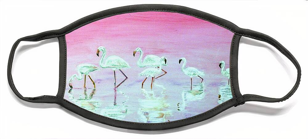 Flamingos Face Mask featuring the painting Flamingo Parade by Barbara F Johnson