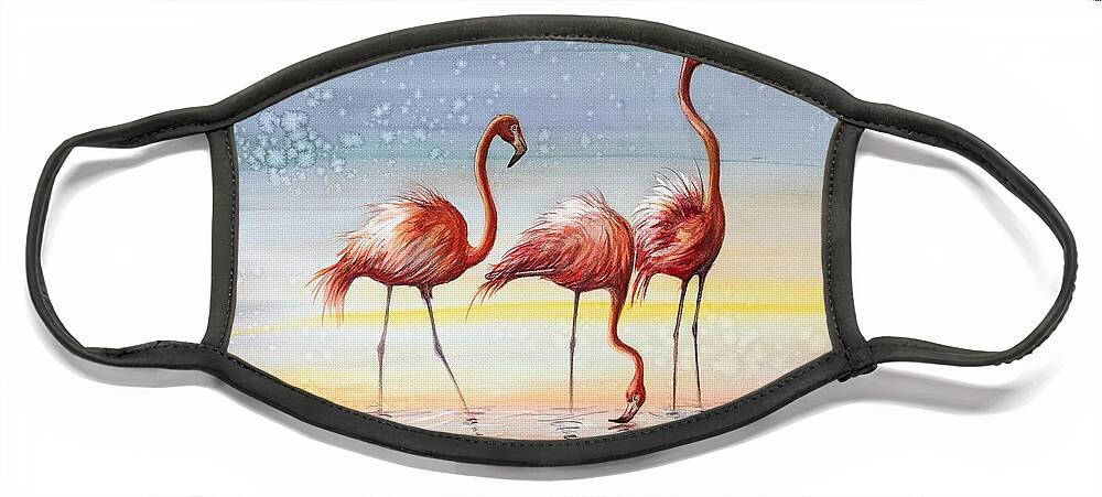 Flamingoes Face Mask featuring the painting Flamingos 4 by Katerina Kovatcheva