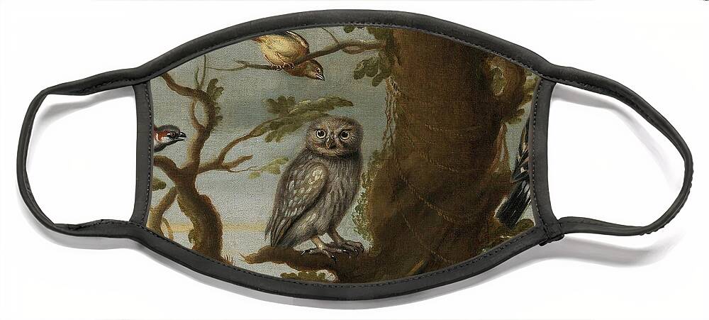 Travel Face Mask featuring the painting Flemish School Century An owl and a hoopoe and other birds in a tree by MotionAge Designs