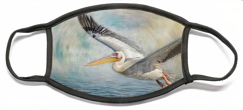 Great White Pelican Face Mask featuring the photograph Flight of a Great White Pelican by Belinda Greb