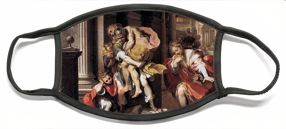 Frederico Barocci Face Mask featuring the painting Flight of Aeneas from Troy by Frederico Barocci