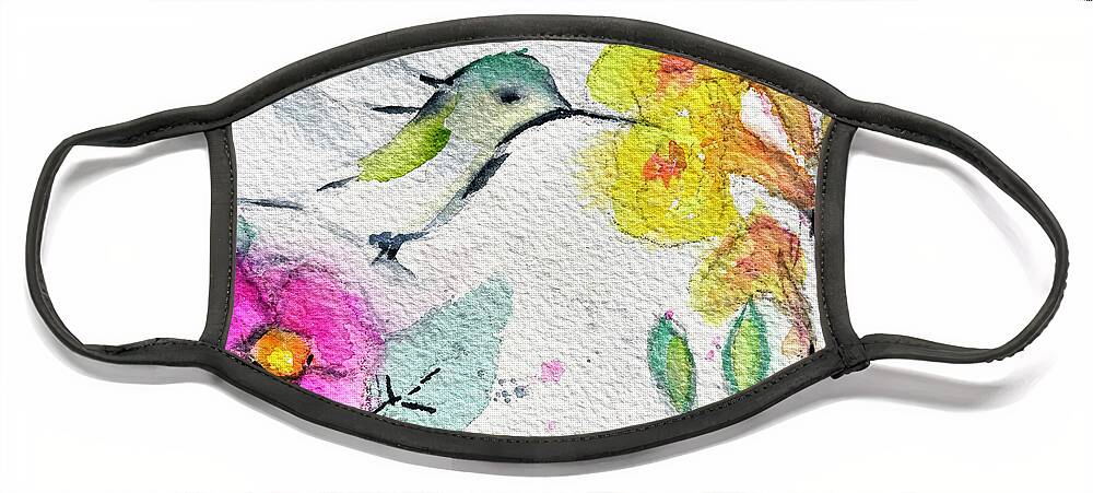 Hummingbird Face Mask featuring the painting Floaty Hummingbird 3 by Roxy Rich