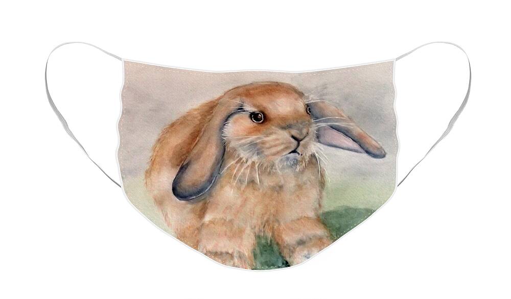 Bunny Face Mask featuring the painting Floppy Ear Bunny by Kelly Mills