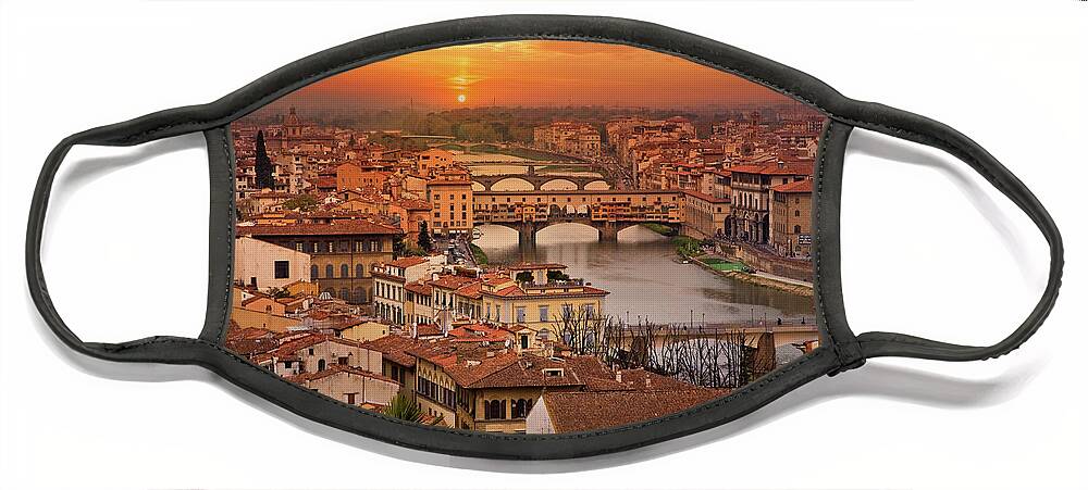 Florence Face Mask featuring the photograph Florence Arno River Sunset Panorama by Lily Malor