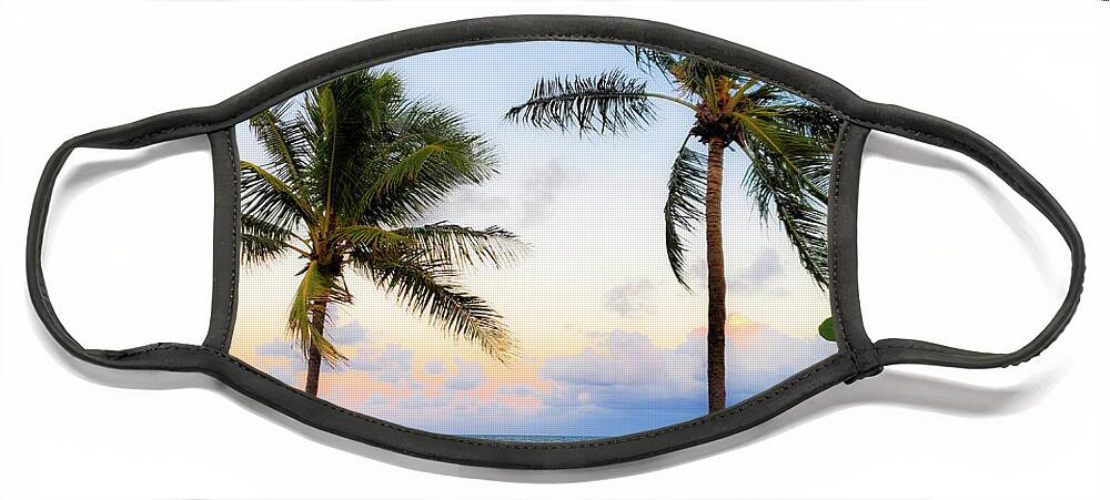 Sunset Face Mask featuring the photograph Palms at Dusk by Andrea Whitaker