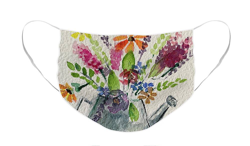 Flowers Face Mask featuring the painting Flower Buzz by Roxy Rich
