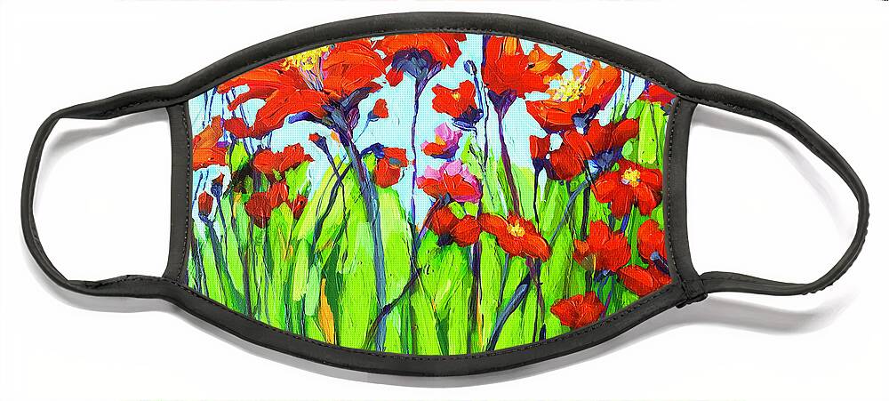 Flower Field Face Mask featuring the digital art Flower Field Red Blooms by Patricia Awapara