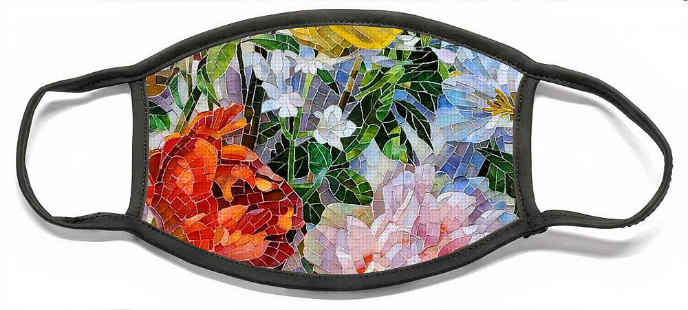 Flowers Face Mask featuring the glass art Flower mosaic by Mia Tavonatti