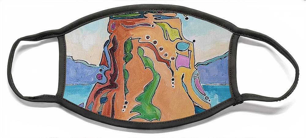 Landscape Face Mask featuring the painting Flowerpot Island by Sheila Romard