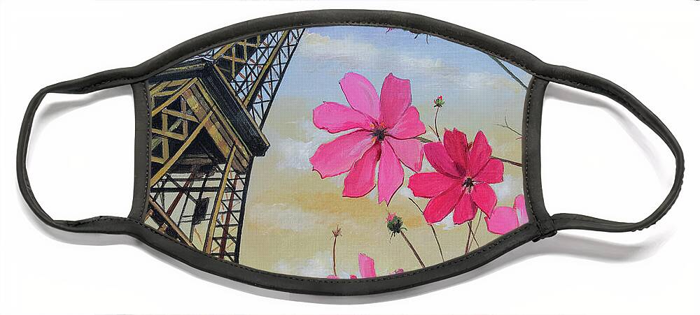 Eifel Tower Face Mask featuring the painting Flowers in Paris by Bill Dunkley