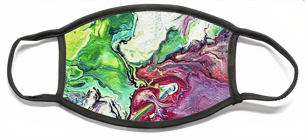 Fluid Face Mask featuring the painting Fluid Abstract Purple Green by Maria Meester