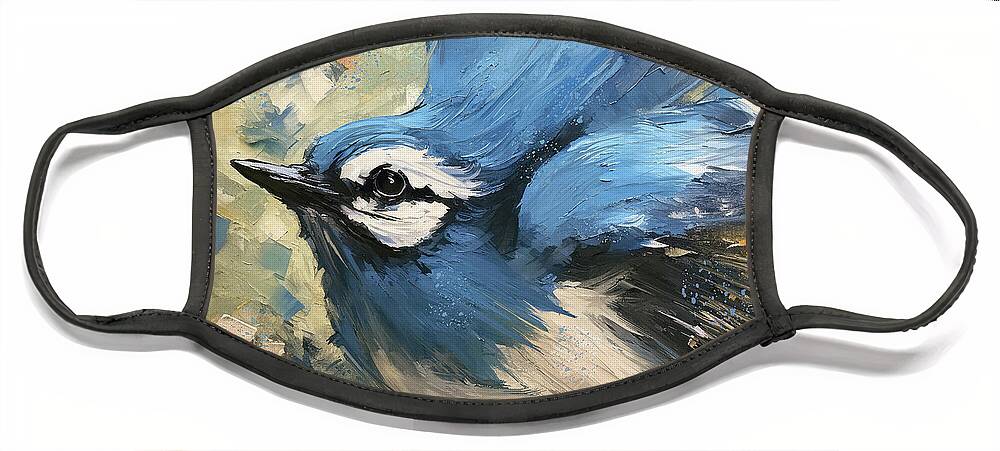 Blue Jay Face Mask featuring the painting Fly Little Blue Jay by Tina LeCour
