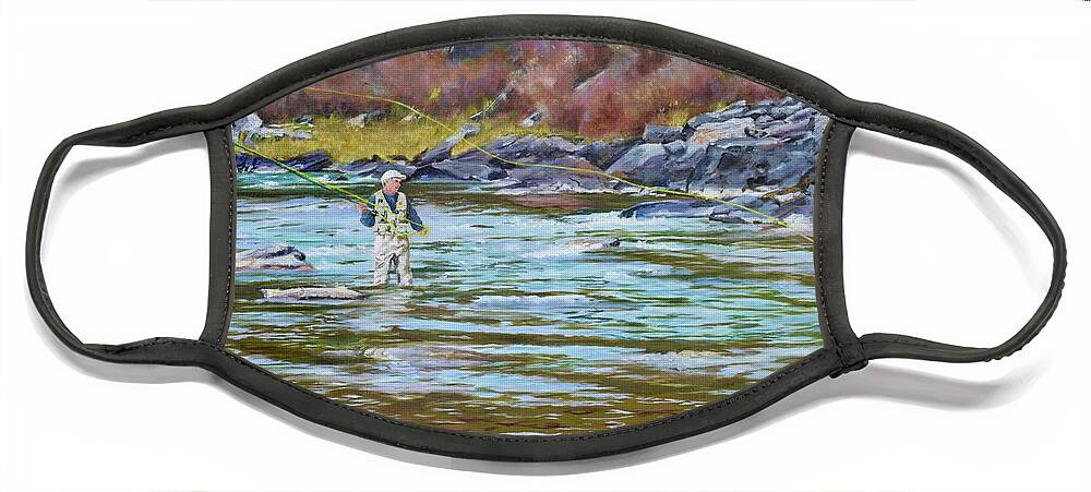 Flyfishing In Montana Face Mask featuring the painting Flyfishing Montana by Patty Kay Hall