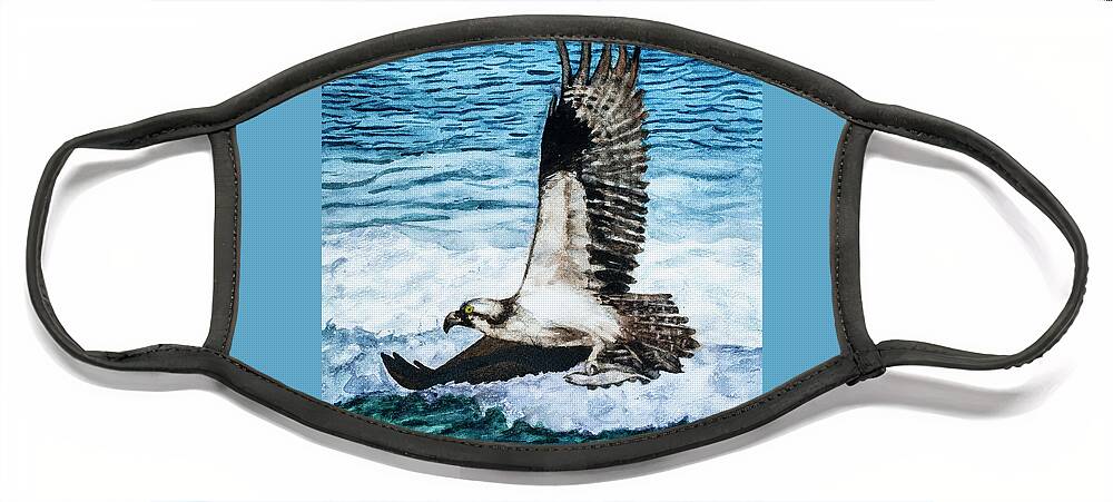 American Bald Eagles Face Mask featuring the painting Flying Home With Dinner - Watercolor Art by Sher Nasser