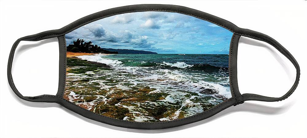 Turtle Beach Face Mask featuring the photograph Foamy Turtle Beach - Paintography by Anthony Jones