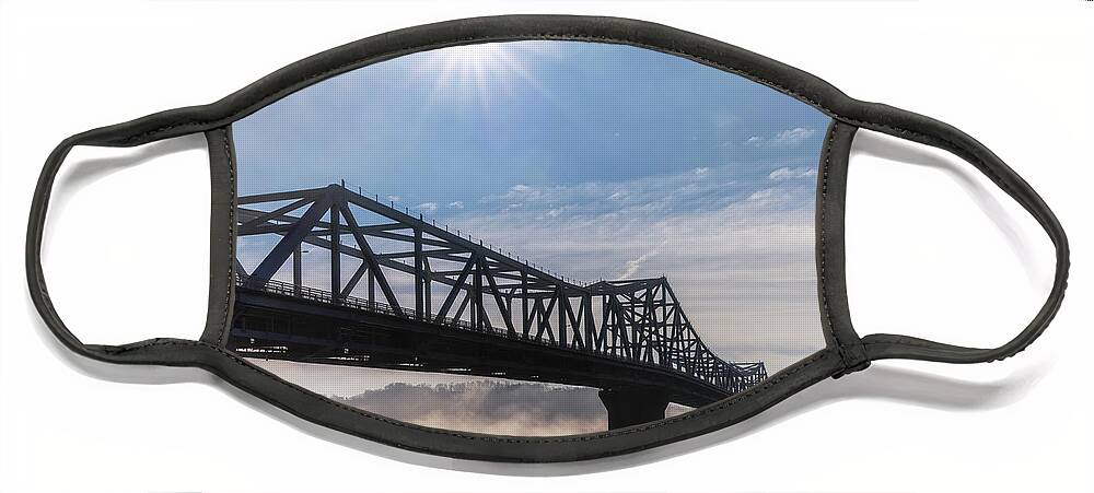 Bridge Face Mask featuring the photograph Fog Clearing at the Bridge by Susan Rissi Tregoning
