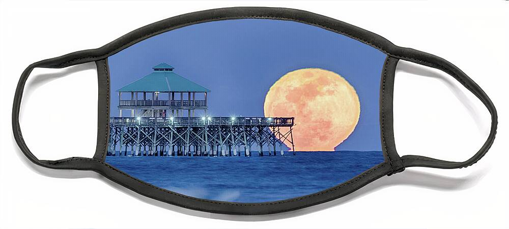 Face Mask featuring the photograph Folly Pier Supermoon by Jim Miller