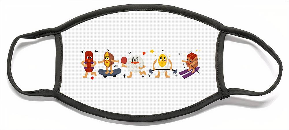 Sausage Face Mask featuring the drawing Food love Sports series 1 by Min Fen Zhu