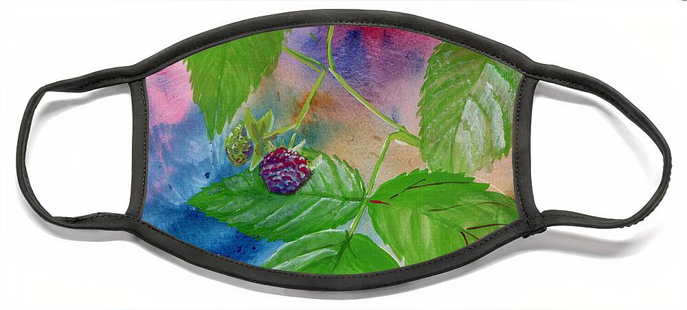 Watercolor Face Mask featuring the painting Forage. Raspberry by Tammy Nara