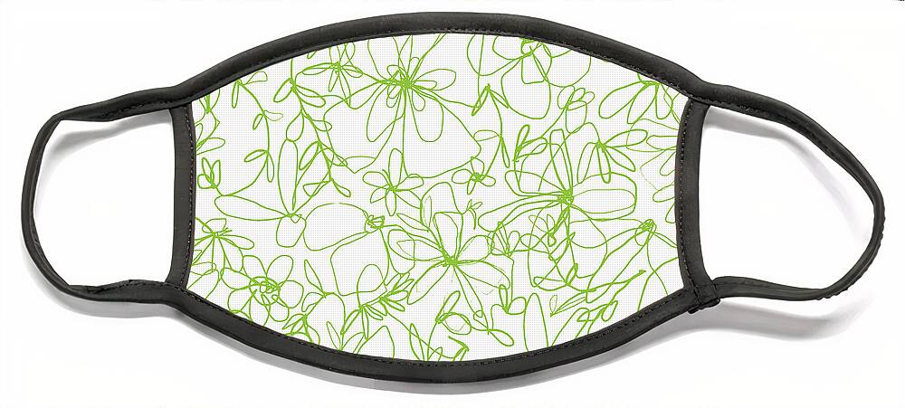 Flower Outline Face Mask featuring the digital art Forget me Not - Green Floral Design by Patricia Awapara