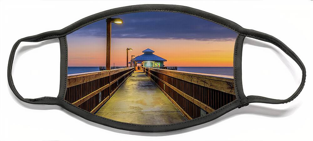 Florida Face Mask featuring the photograph Fort Myers Sunset Beach Pier, Florida by Dee Potter