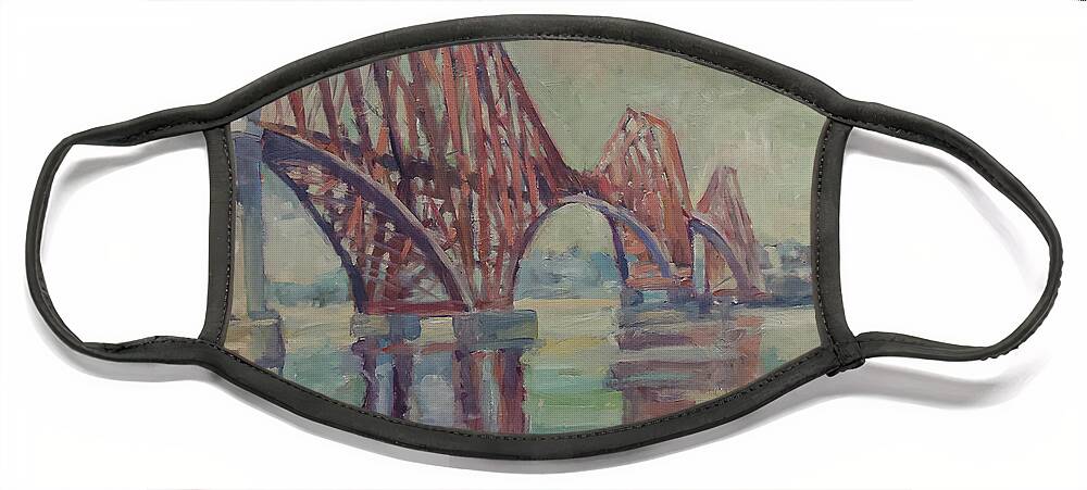 Forth Bridge Face Mask featuring the painting Forth Bridge by Nop Briex