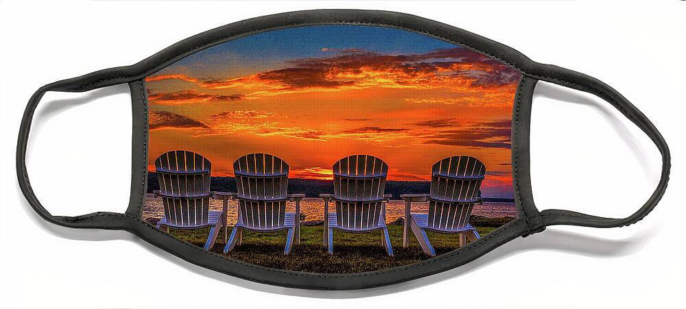 Sunset Face Mask featuring the photograph Four Chairs at Sunset in Door County by James C Richardson