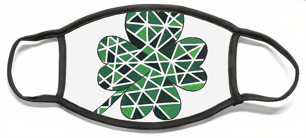 Four Leaf Clover Face Mask featuring the mixed media Four Leaf Clover by Lisa Neuman