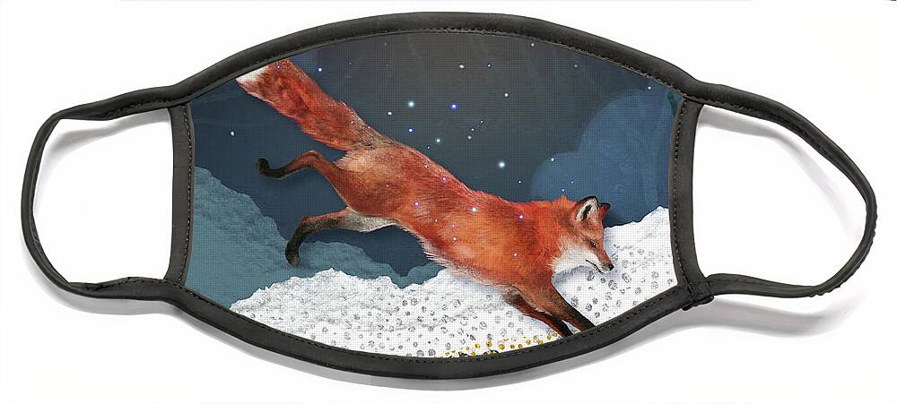 Fox And Moon Face Mask featuring the painting Fox And Moon by Garden Of Delights