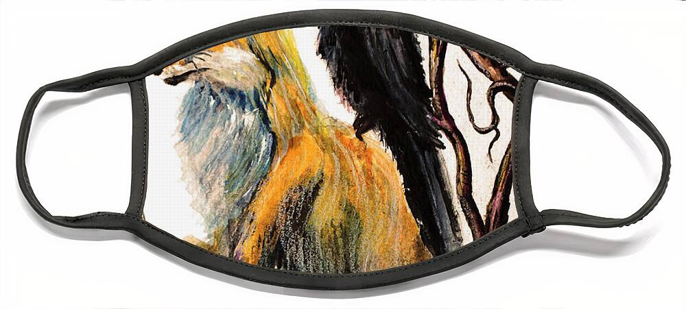 Beautiful Face Mask featuring the painting Fox and Raven by Medea Ioseliani