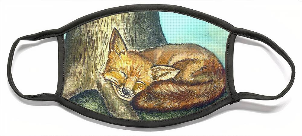 Nature Face Mask featuring the painting Fox And Tree by Christina Wedberg