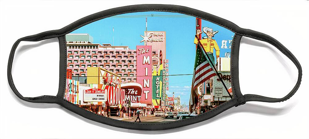 The Mint Casino Face Mask featuring the photograph Fremont Street From the West in the Afternoon 1960s by Aloha Art