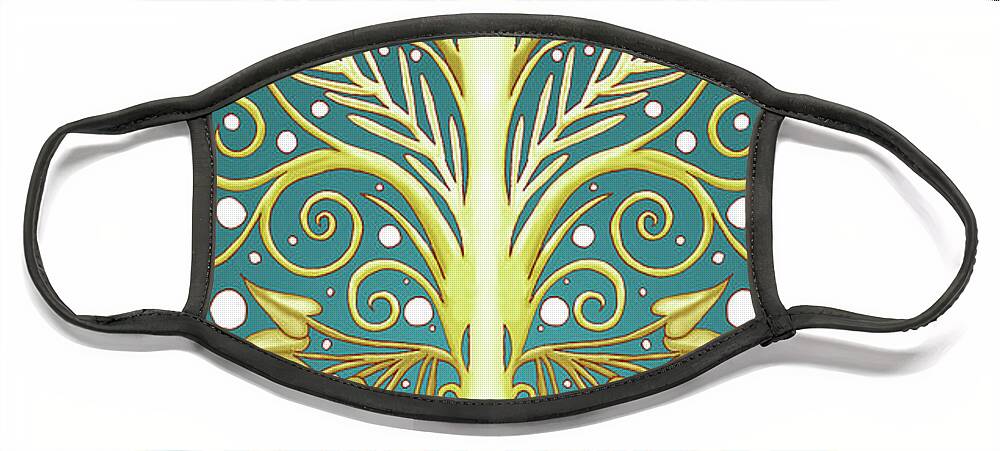 Gold Leaves Face Mask featuring the tapestry - textile French Inspired Design in Turquoise and Gold by Lise Winne