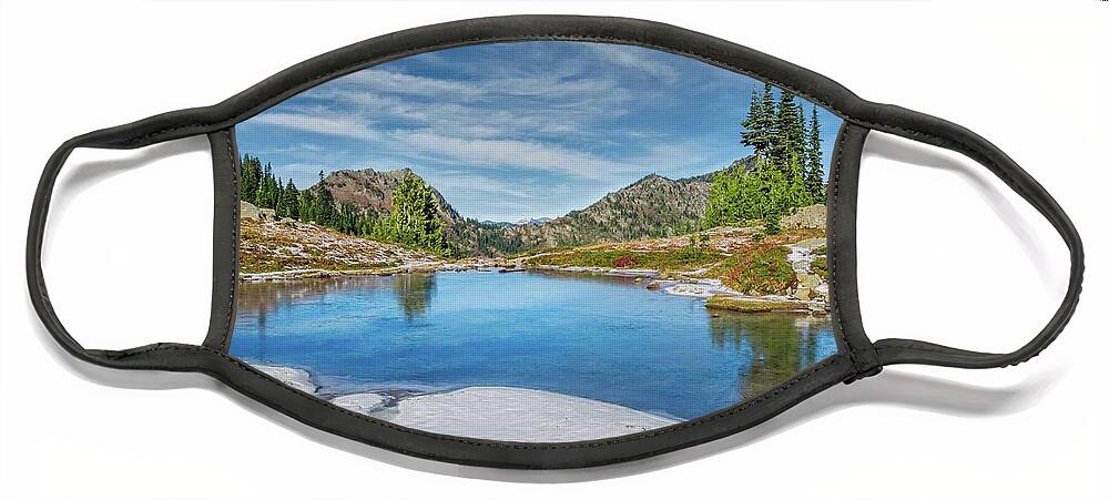 Alpine Face Mask featuring the photograph Fresh Snow Around an Alpine Lake by Jeff Goulden
