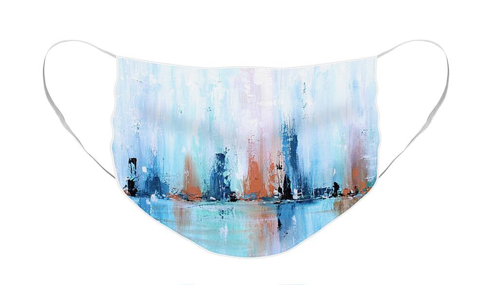 Abstract Face Mask featuring the painting Fresh Water Abstract Painting - horizontal by Annie Troe