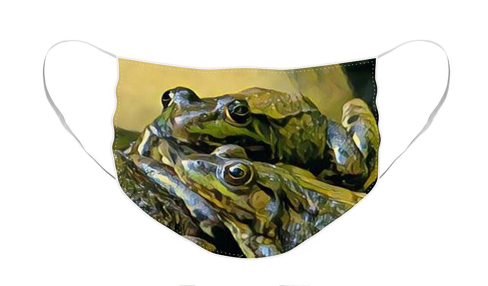 Frog Face Mask featuring the painting Frogs in a Huddle by Marilyn Smith