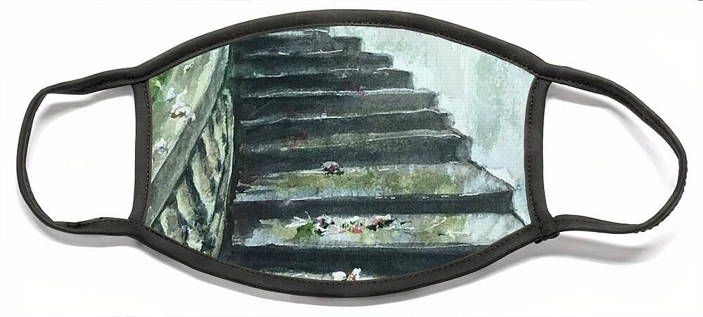 Staircase Face Mask featuring the painting From here to eternity by Sonia Mocnik