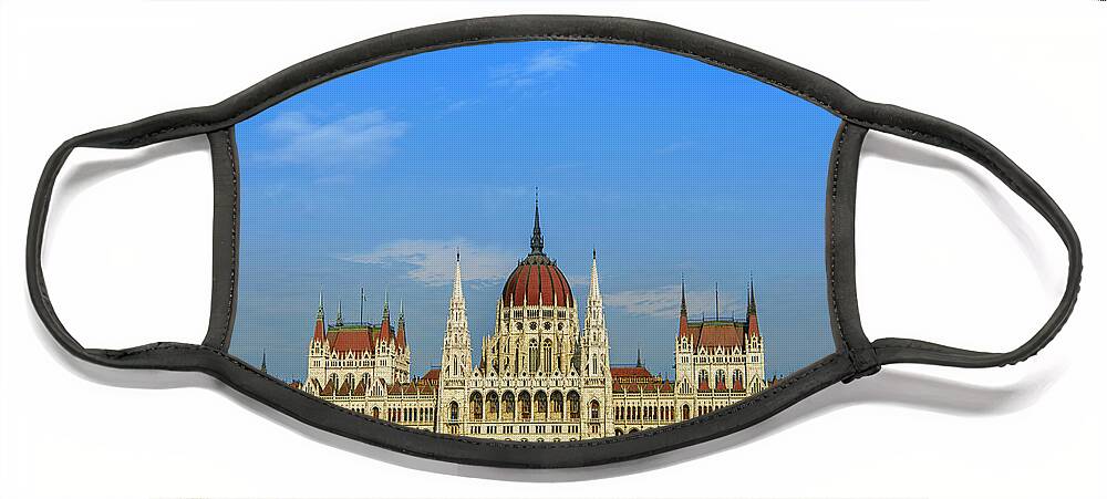 Parliament Face Mask featuring the photograph Front view of the Hungarian Parliament building by Mendelex Photography