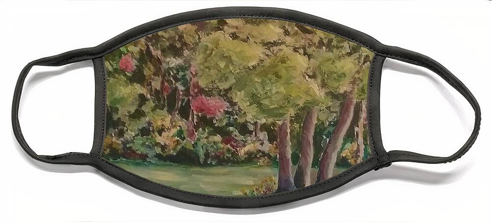 Tree Trio Face Mask featuring the painting Front Yard Trio by Julie Brugh Riffey