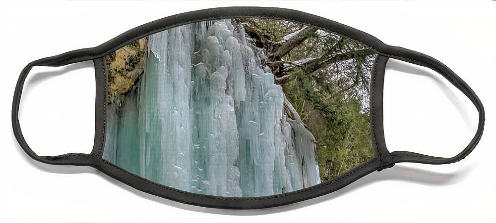Up Face Mask featuring the photograph Frozen Falls by Laura Hedien