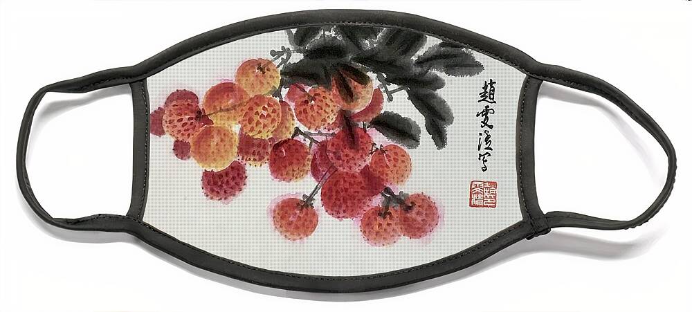 Litchi Face Mask featuring the painting Fruit Litchi by Carmen Lam