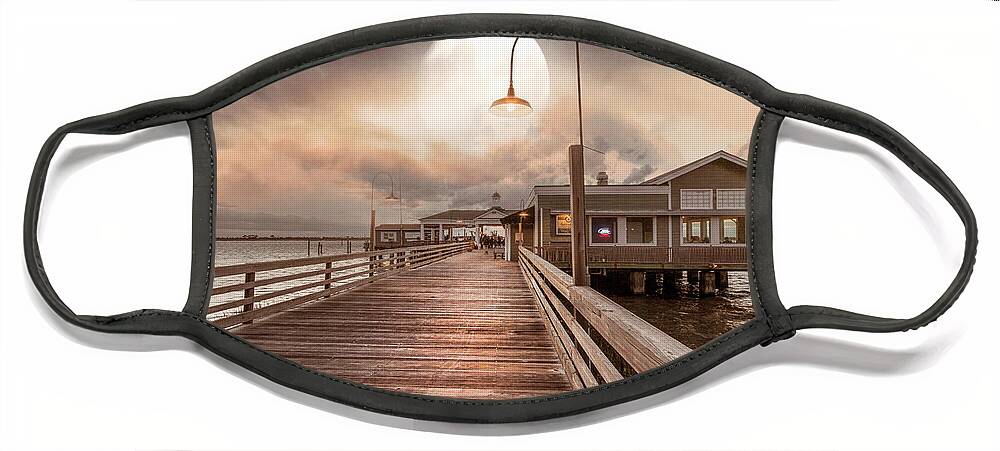 Clouds Face Mask featuring the photograph Full Moon over the Beach Docks on Jekyll Island by Debra and Dave Vanderlaan