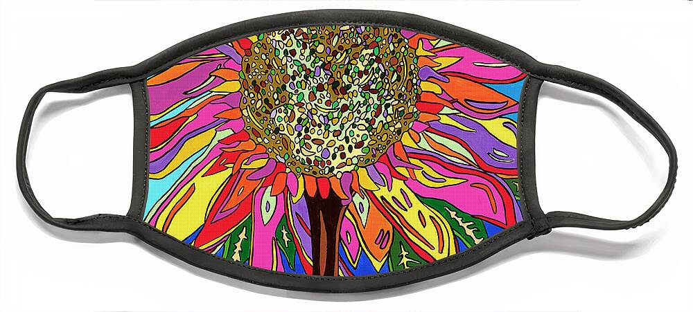 Flower Psychedelic Colorerful Pop Art Face Mask featuring the painting FunFlower by Mike Stanko