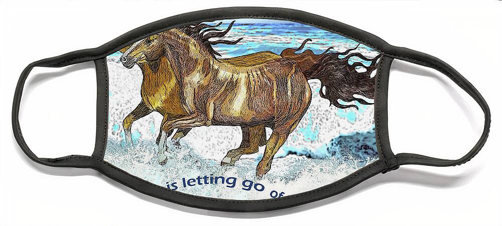 Water Face Mask featuring the mixed media Galloping in Water by Equus Artisan