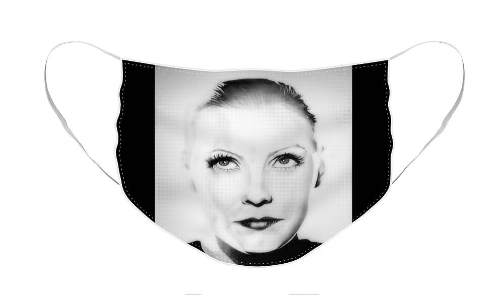 Greta Garbo Face Mask featuring the drawing Garbo - Black and White Edition by Fred Larucci